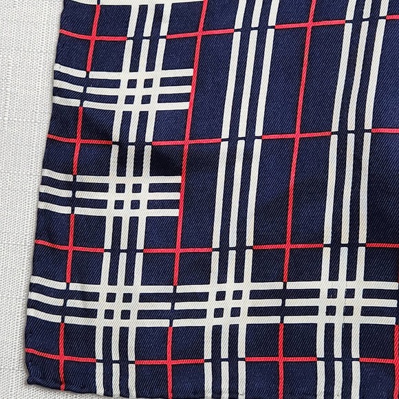 Burberry Silk Scarf Navy Blue Plaid Pattern Silk Sanyo Shokai Japan - Picture 4 of 11